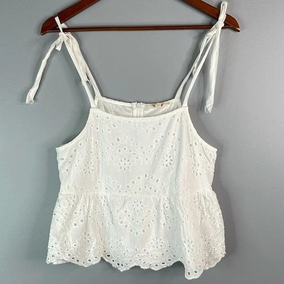 REBELLION Coquette White Eyelet Peplum Tied Strap Top Zipper Lined Cotton Size M - Picture 12 of 12